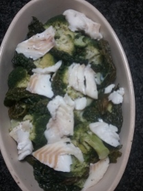 Break the cod fillet in to large pieces and arrange